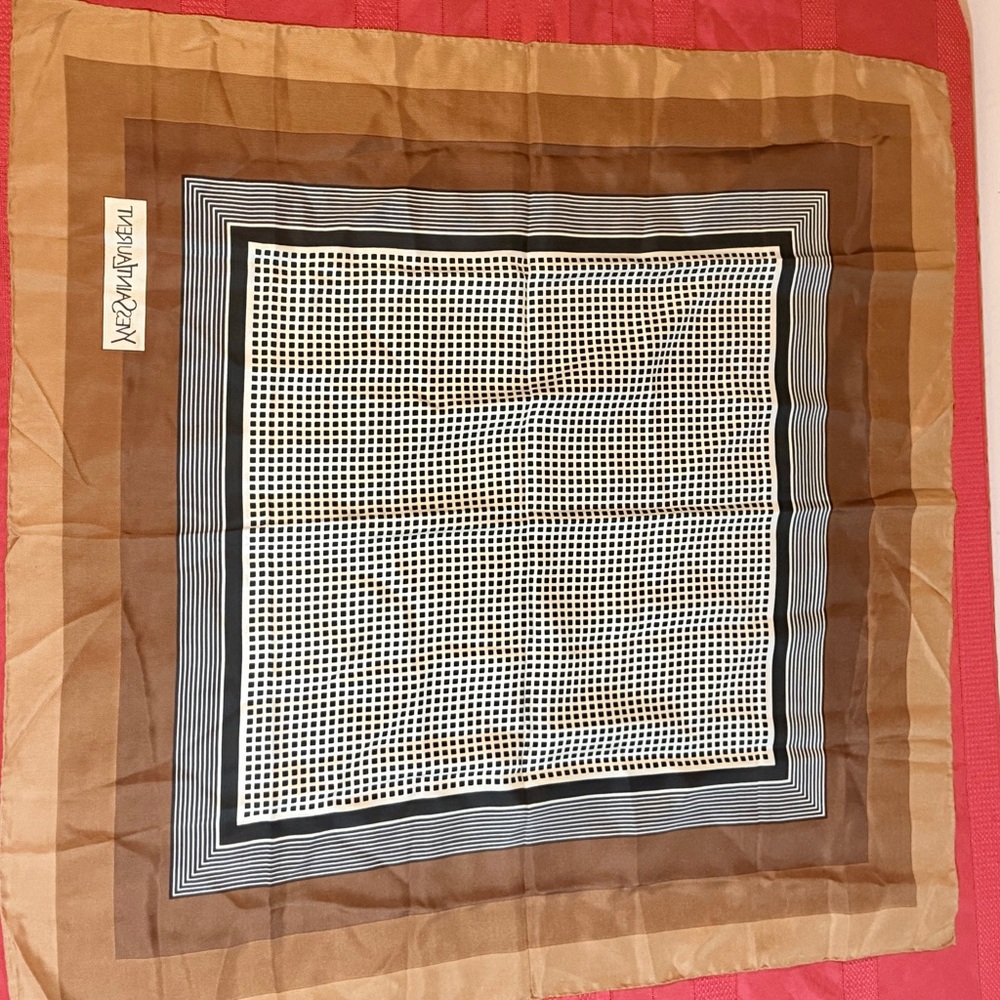 Yves Saint Laurent Tan and Black Checkered Scarf